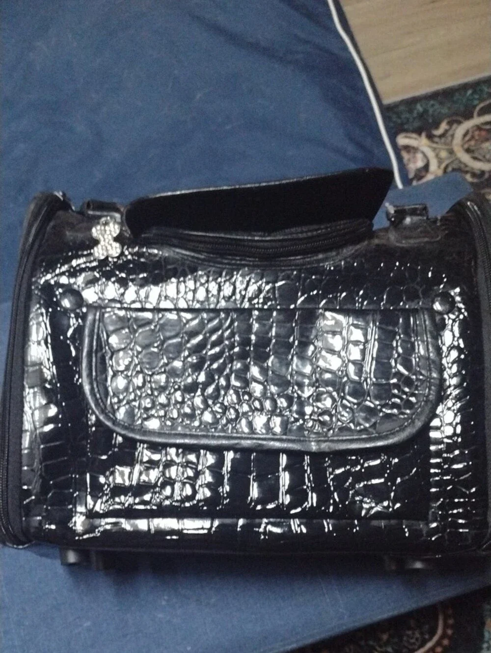 Zack & Zoey Black Faux Croc Pet Carrier